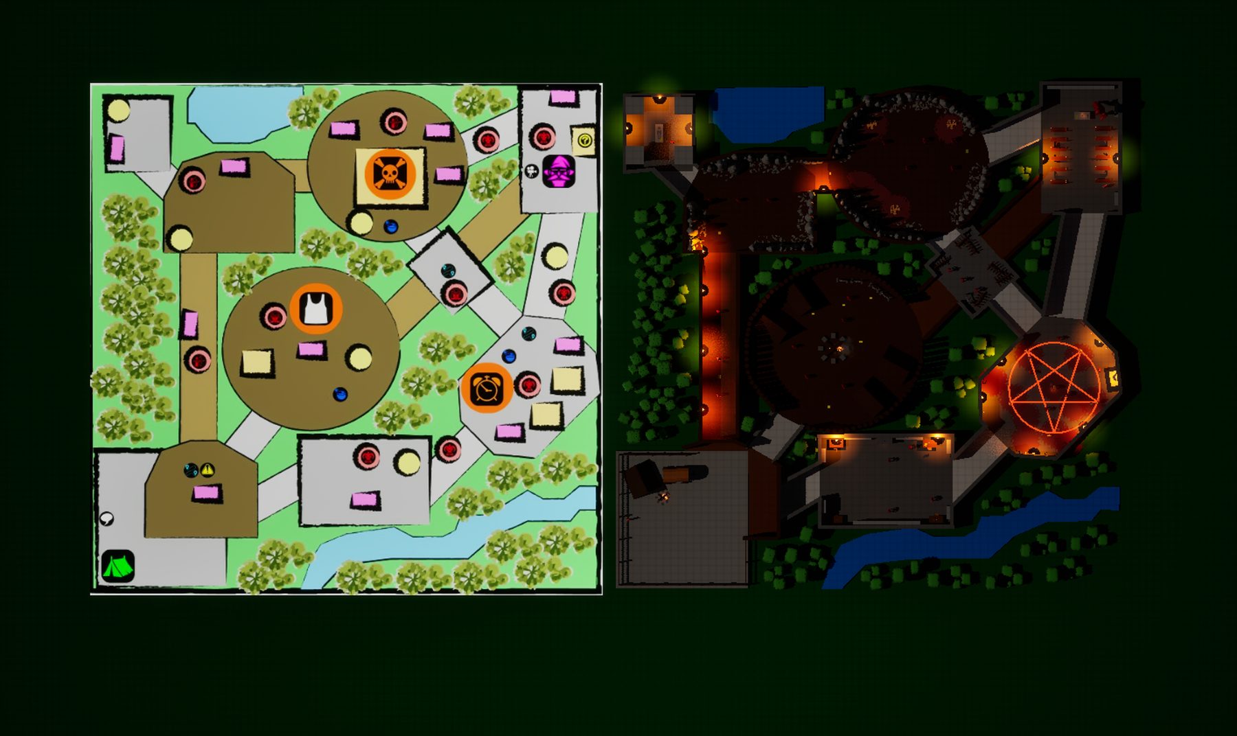 Rogue's Gambit design map beside the built level