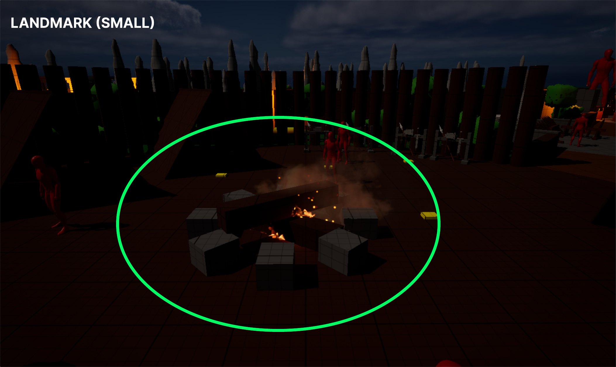 The barbarian camp and campfire circled