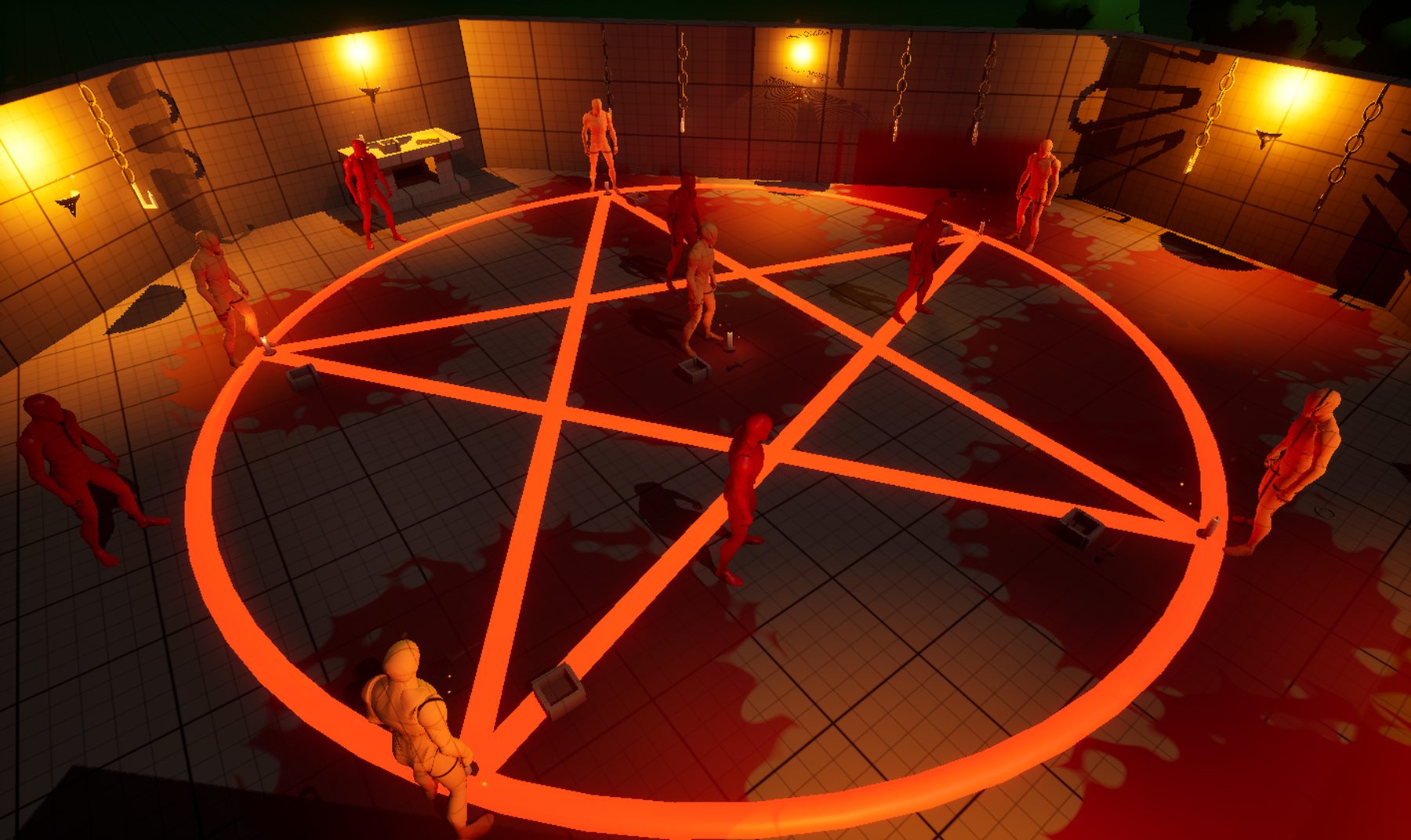 Ritual chamber with glowing pentagram